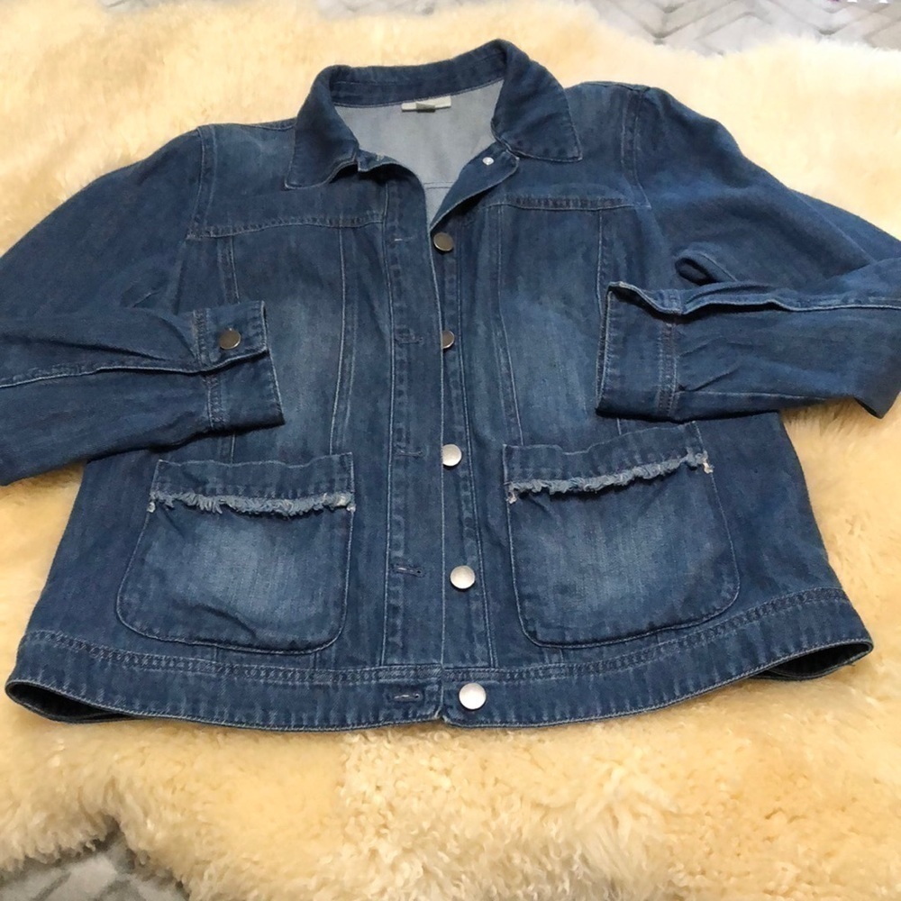 J Jill soft denim jacket with fray pockets size s